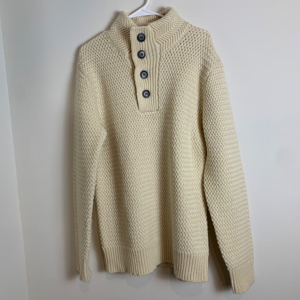Schott Bros Funnel Neck Military Sweater Cream White Button S View 3
